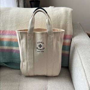 Tory Burch Cream Canvas Tote Bag leather